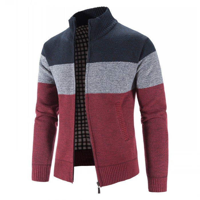 Men's Stand Collar Patchwork Zipper Cardigan