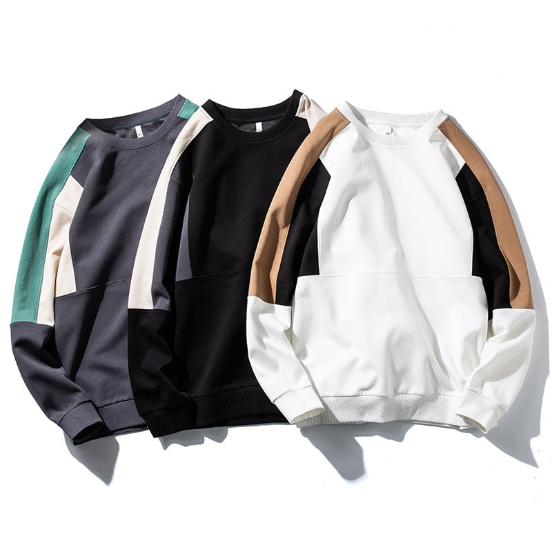 Patchwork O Neck Hip Hop Pullover Sweatshirt