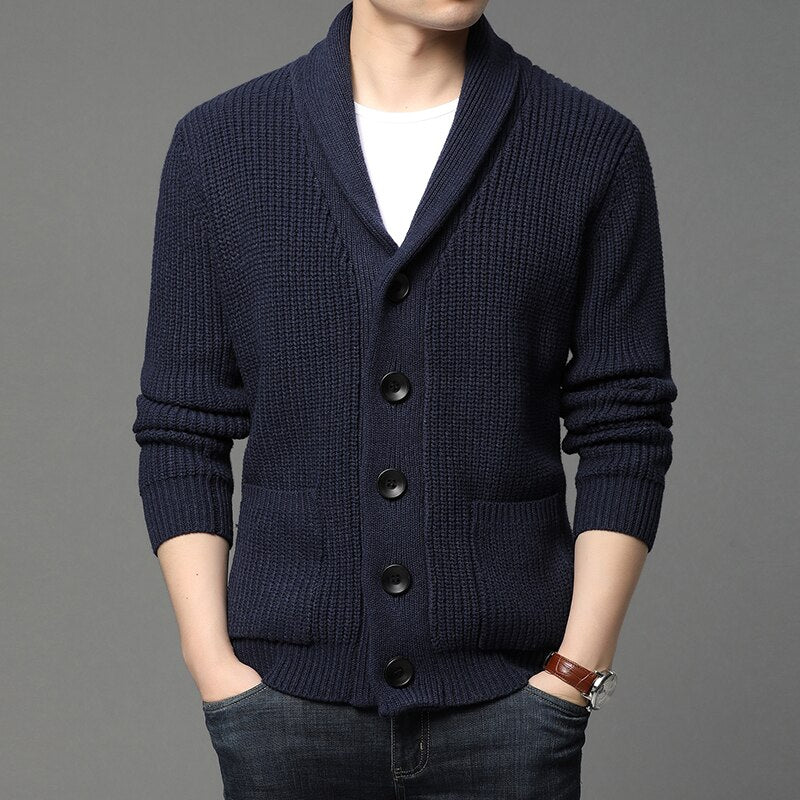 Men's Solid Buttoned Knitted Cardigan Jacket