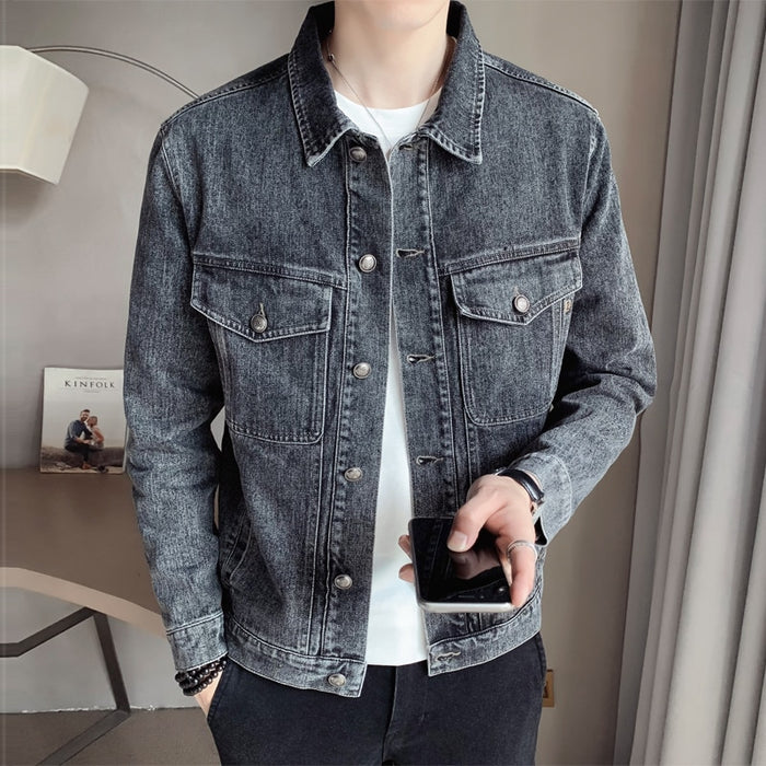 Men's Vintage Black Grey Denim Jacket