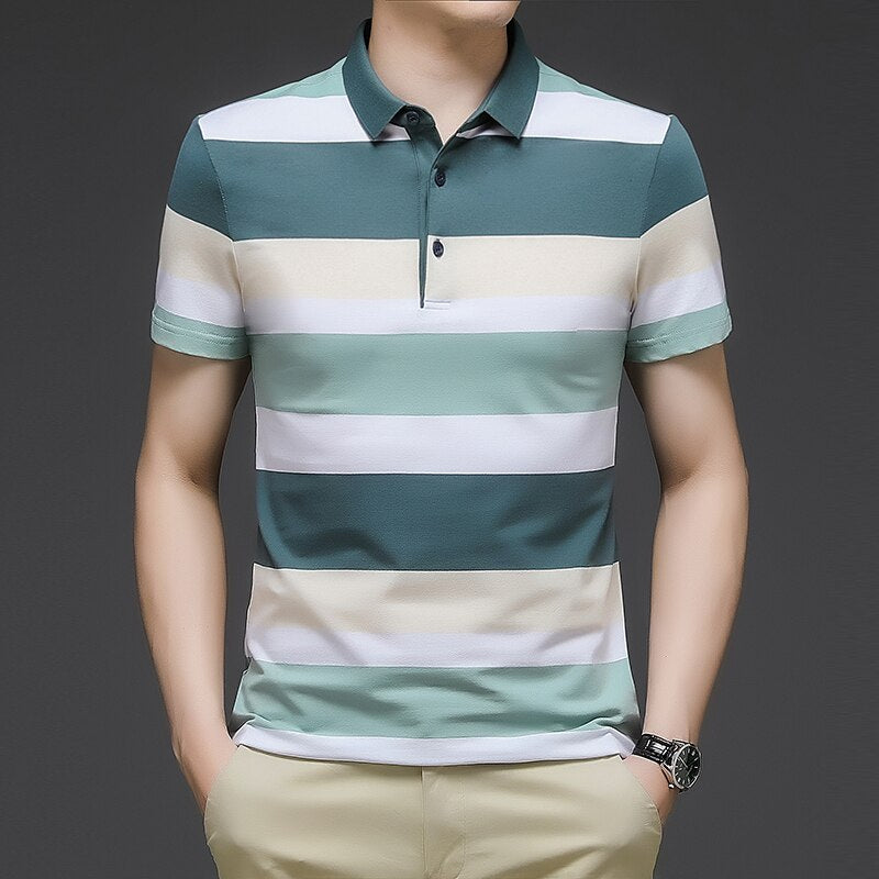 Men's Casual Striped Turn Down T-Shirt