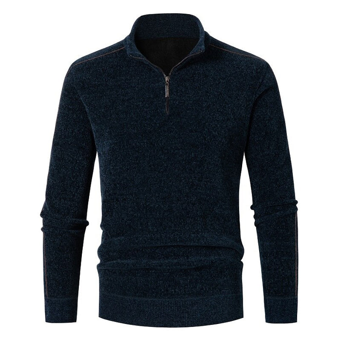 Solid Knitted Mock Neck Zipper For Men