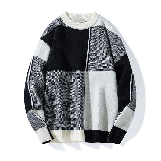 Men's Patchwork Turtleneck Knitted Pullover