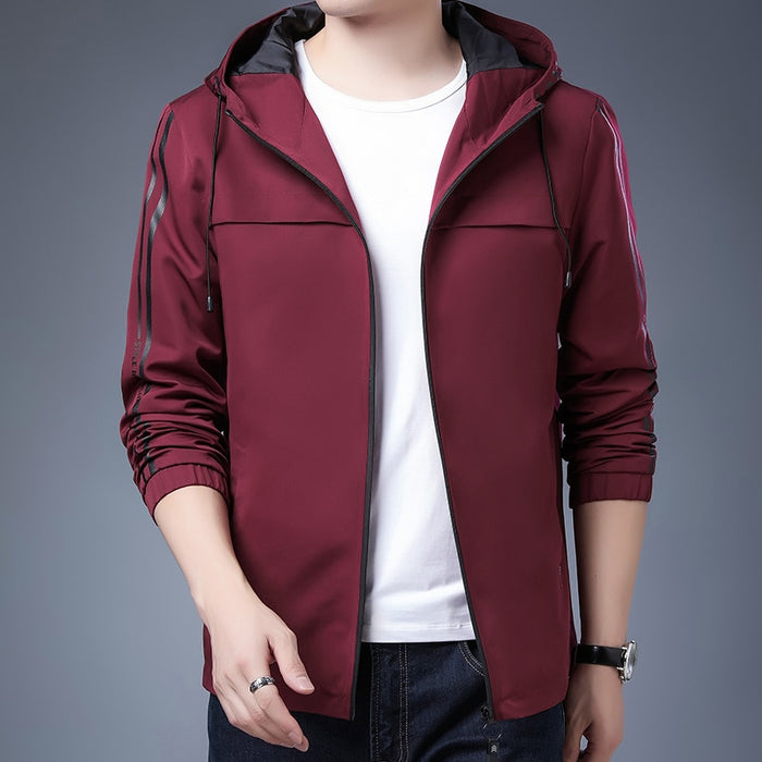 Men's Solid Hooded Drawstring Jacket