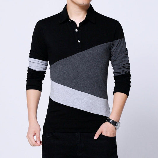 Men's Cotton Long Sleeve Patchwork T-Shirt