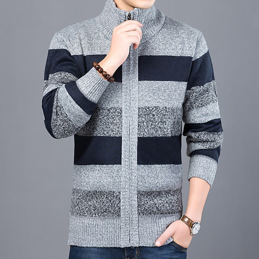 Men's Solid Slim Fit Striped Cardigan