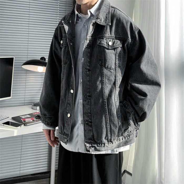 Men's Solid Loose Denim Jacket
