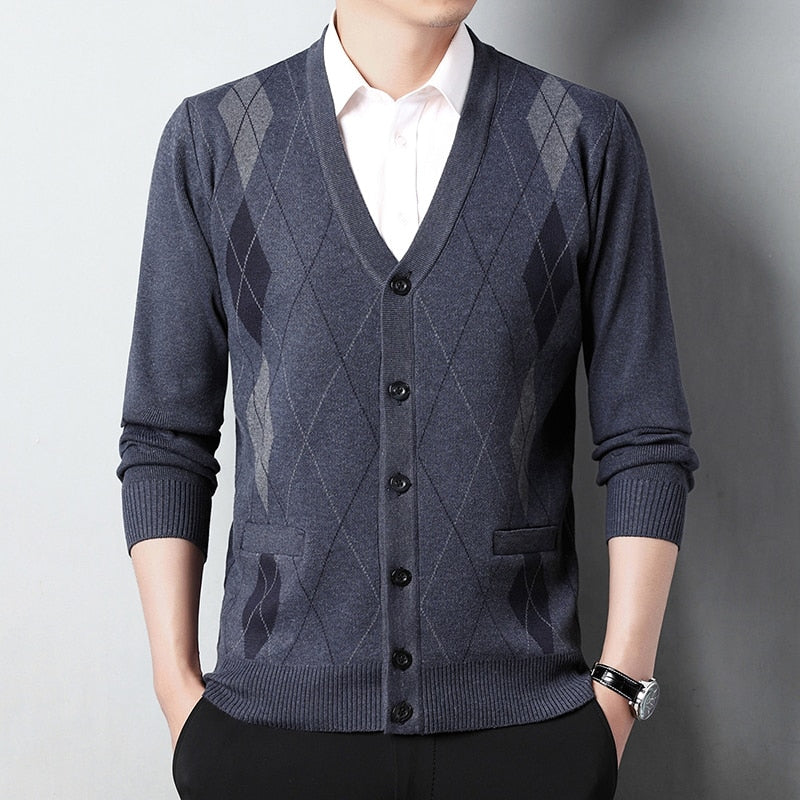 Men's V Neck Knitted Cardigan