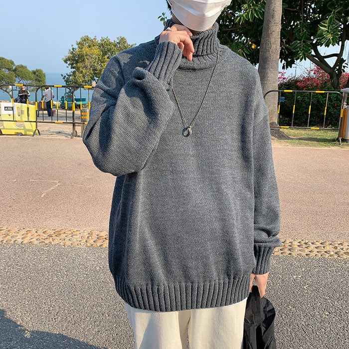 Men's Solid Loose Knitted Pullover