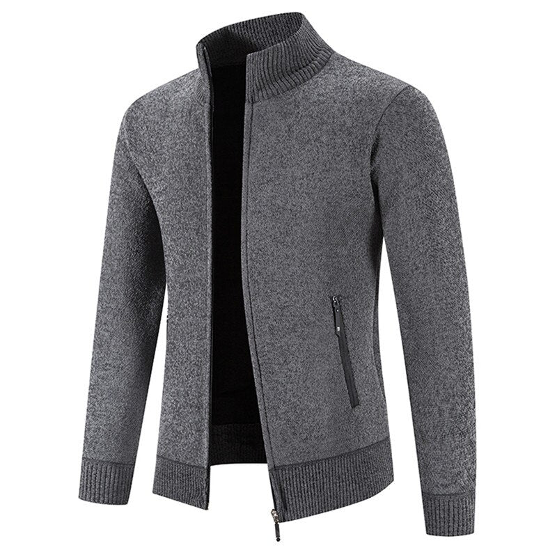 Men's Solid Pocketed Zipper Cardigan Jacket