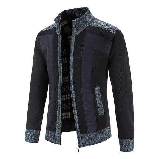 Men's Patchwork Fleece Knitted Cardigan