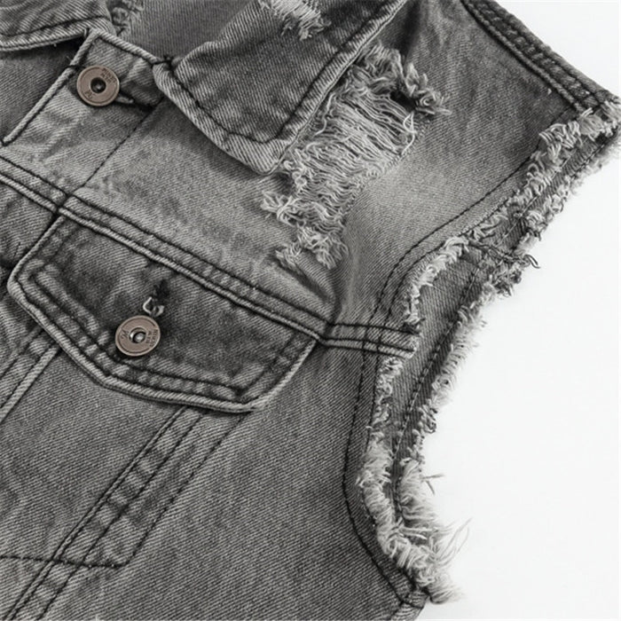 Men's Solid Gray Denim Vest Jacket