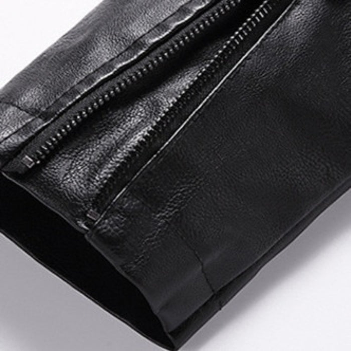 Men's Casual Stand Collar Leather Jacket