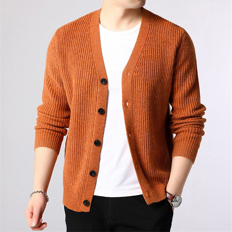 Men's Solid Single Breasted Knitted Cardigan