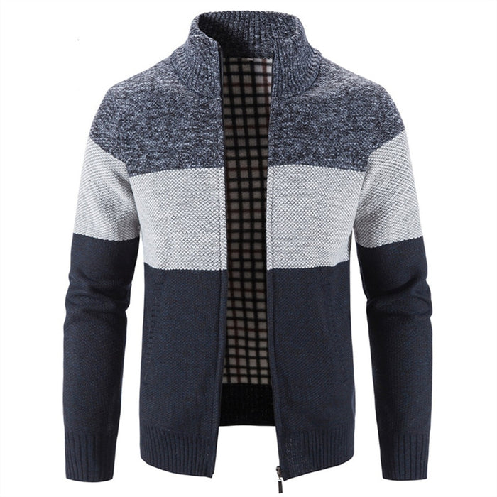Men's Stand Collar Patchwork Zipper Cardigan