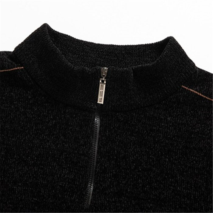 Solid Knitted Mock Neck Zipper For Men