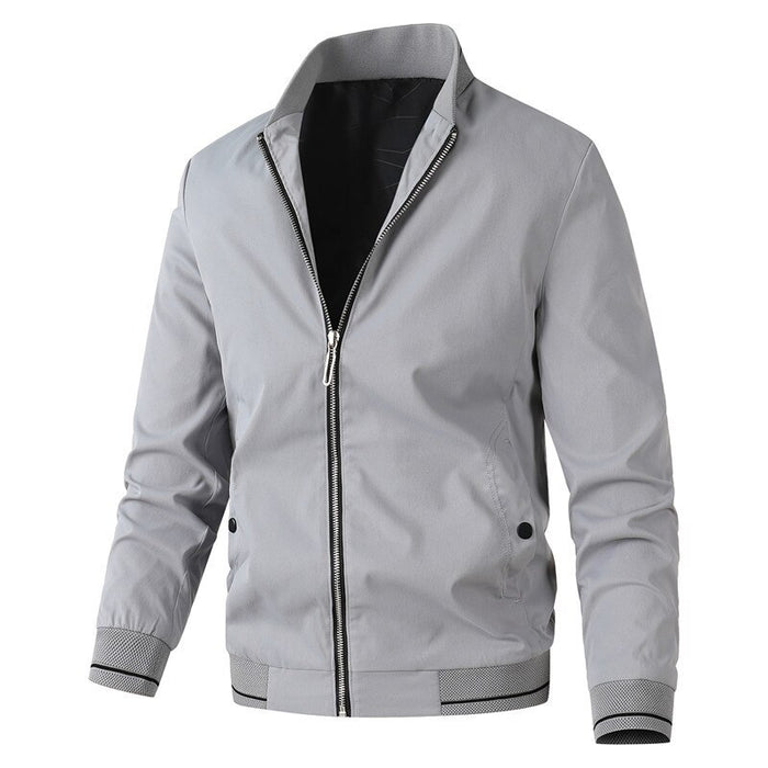 Men's Casual Solid Stand Collar Zipper Jacket
