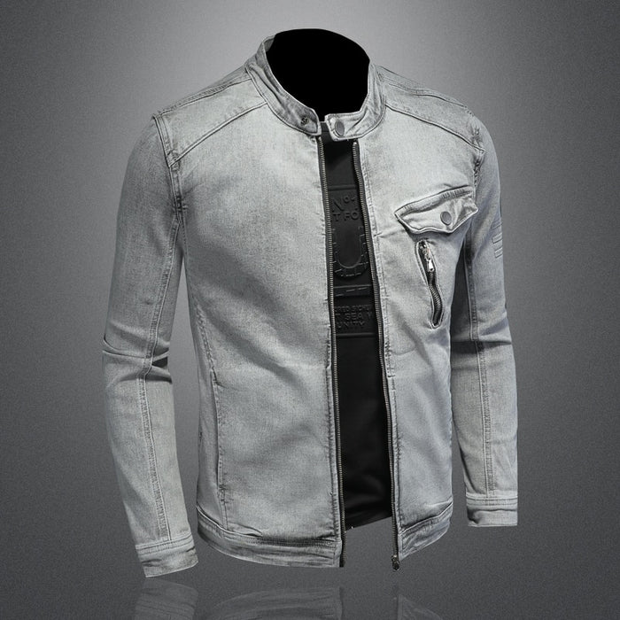 Men's Casual Cotton Stand Collar Denim Jacket