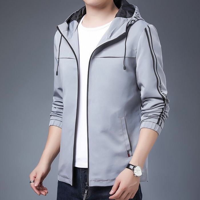 Men's Solid Hooded Drawstring Jacket