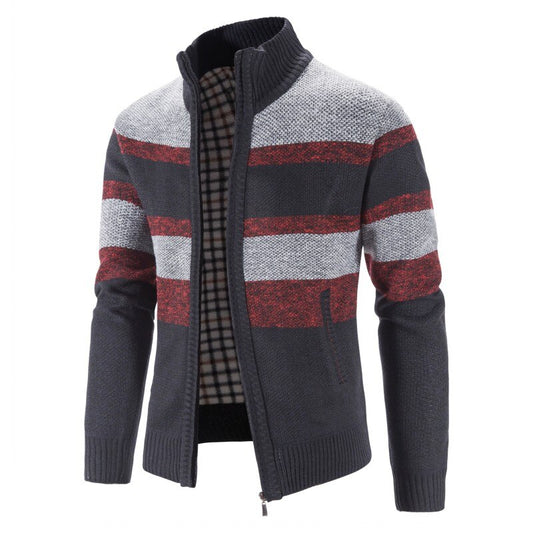 Men's Stand Collar Patchwork Knitted Cardigan