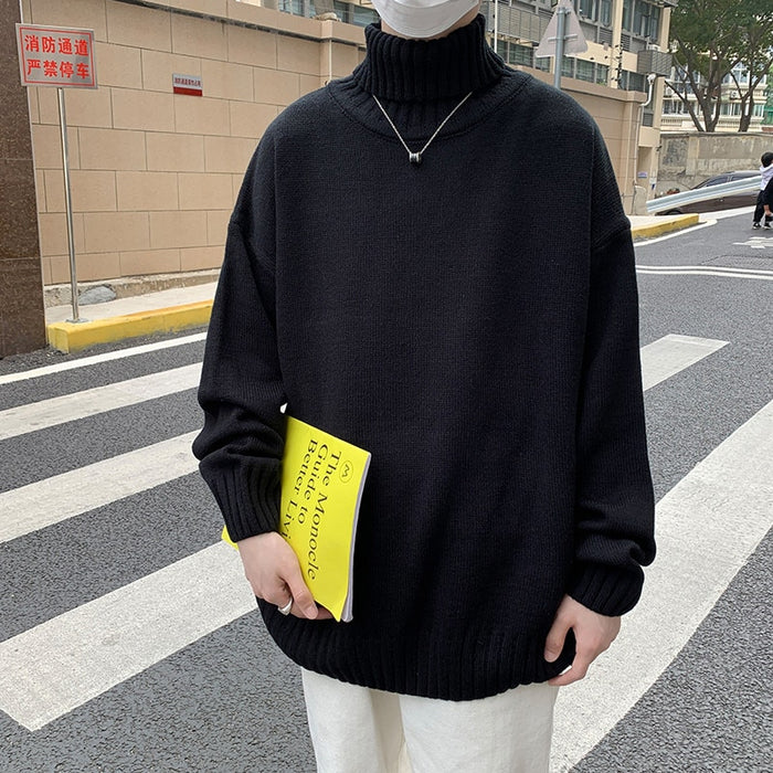 Men's Solid Loose Knitted Pullover