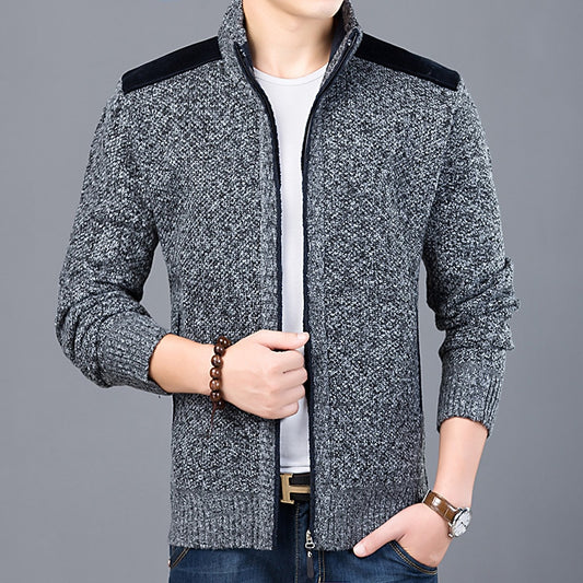 Men's Thick Zipper Patchwork Knitted Cardigan