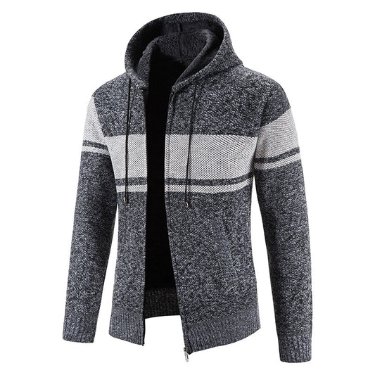 Men's Hooded Thick Fleece Knitted Cardigan