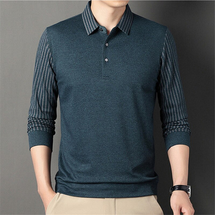 Men's Patchwork Casual Striped Polo Shirt