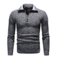 Men's Solid V-Neck Zipper Pullover Sweater