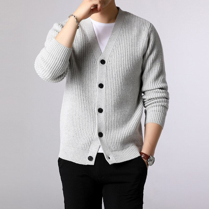 Men's Solid Single Breasted Knitted Cardigan