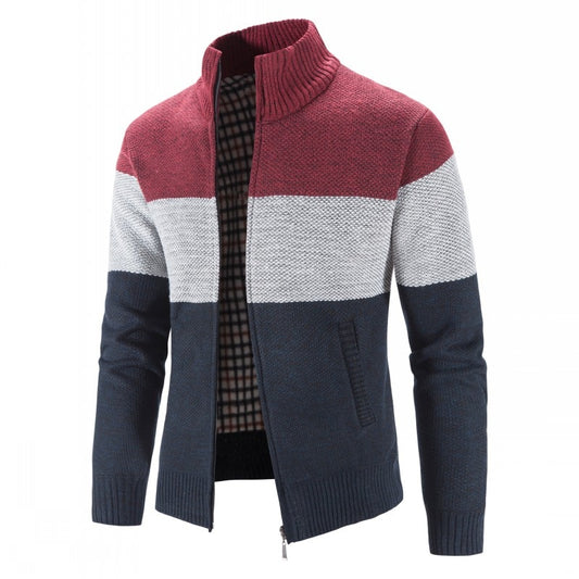 Men's Stand Collar Patchwork Zipper Cardigan