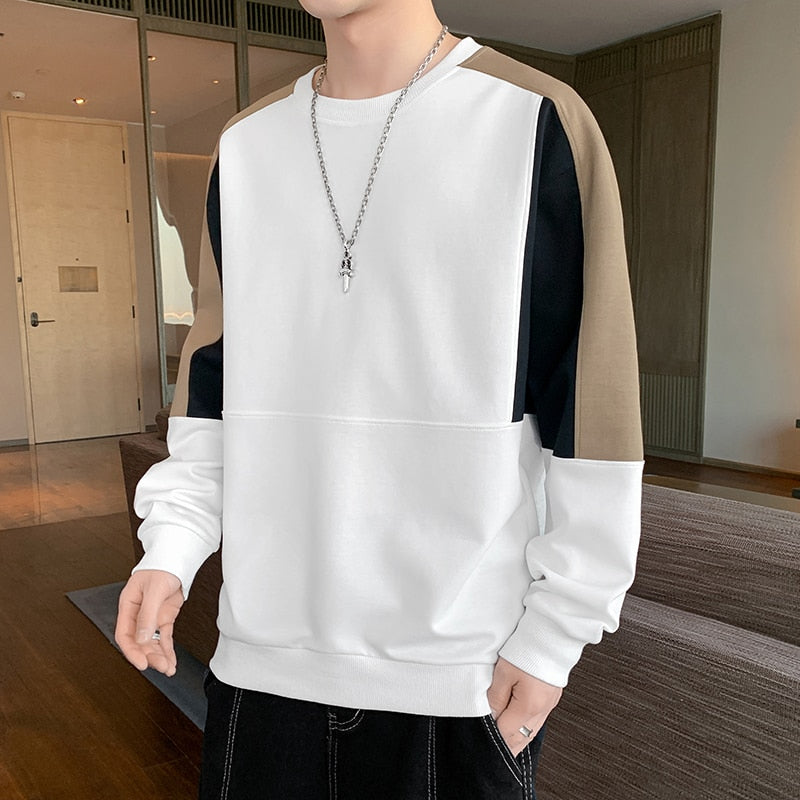 Patchwork O Neck Hip Hop Pullover Sweatshirt