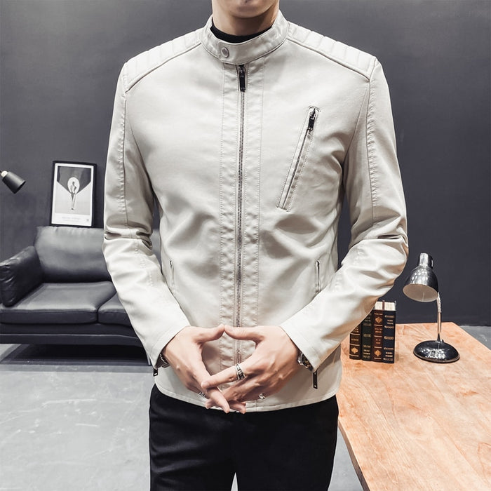 Men's Leather Zipper Biker Jacket