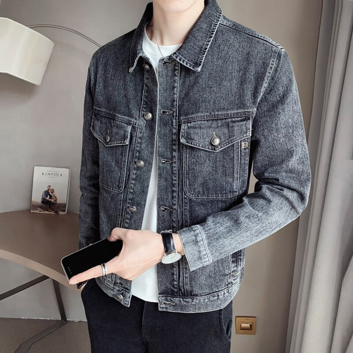 Men's Vintage Black Grey Denim Jacket