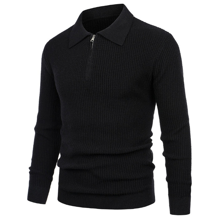 Men's Half Zipper Slim Fit Solid Knitted Pullover