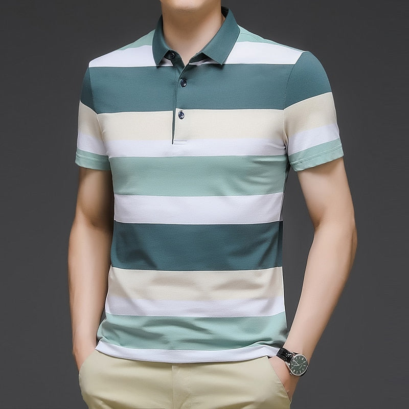 Men's Casual Striped Turn Down T-Shirt