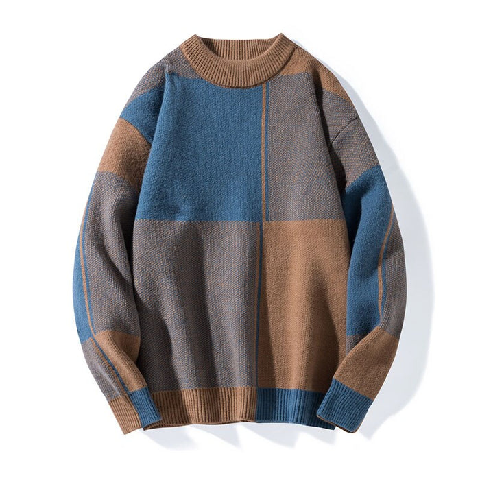 Men's Patchwork Turtleneck Knitted Pullover