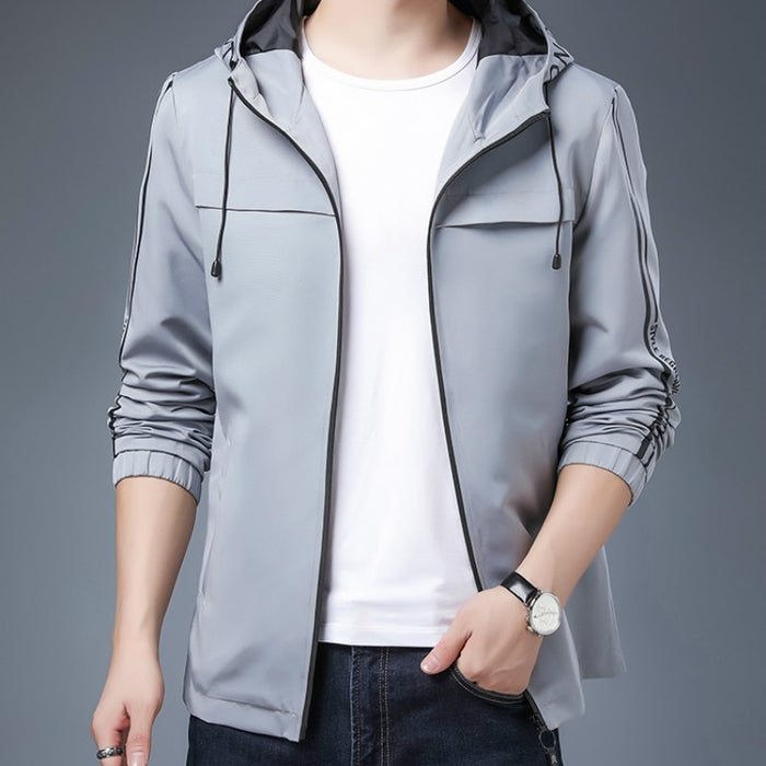 Men's Solid Hooded Drawstring Jacket