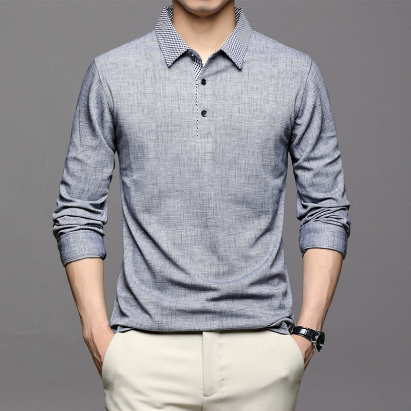 Men's Gray Breathable Long Sleeve Polo Shirt