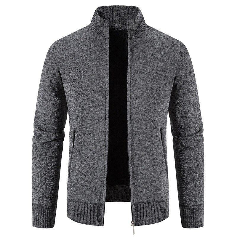 Men's Solid Pocketed Zipper Cardigan Jacket