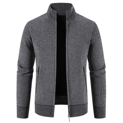 Men's Solid Pocketed Zipper Cardigan Jacket