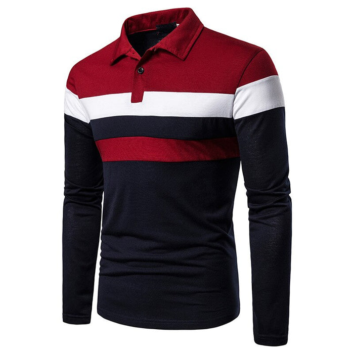 Men's Stripe Long Sleeve Polo T-Shirt