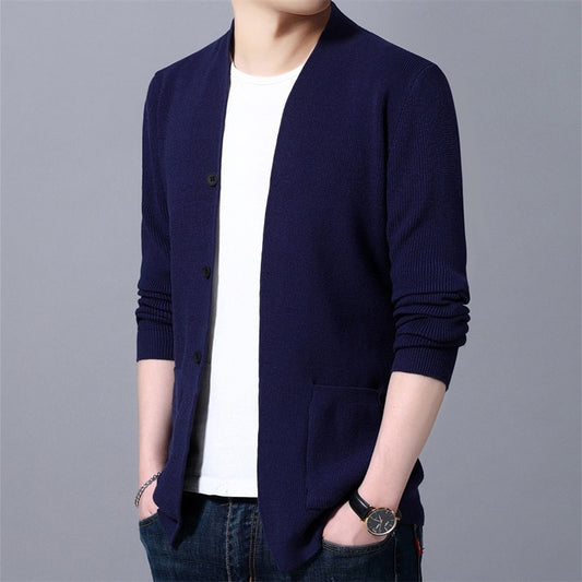 Men's Solid Single Breasted Cardigan Jacket