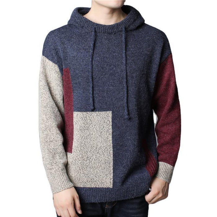 Men's Hooded Knitted Patchwork Pullovers