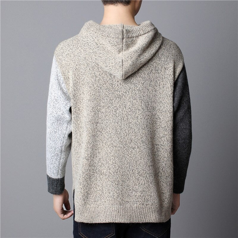 Men's Hooded Knitted Patchwork Pullovers