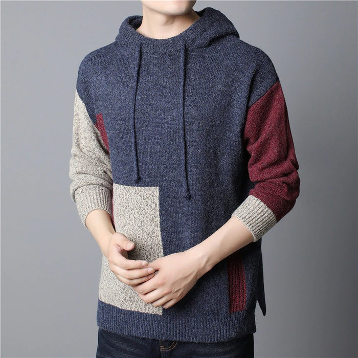 Men's Hooded Knitted Patchwork Pullovers