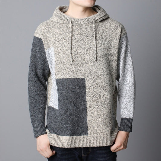 Men's Hooded Knitted Patchwork Pullovers