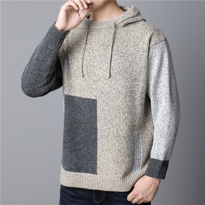 Men's Hooded Knitted Patchwork Pullovers