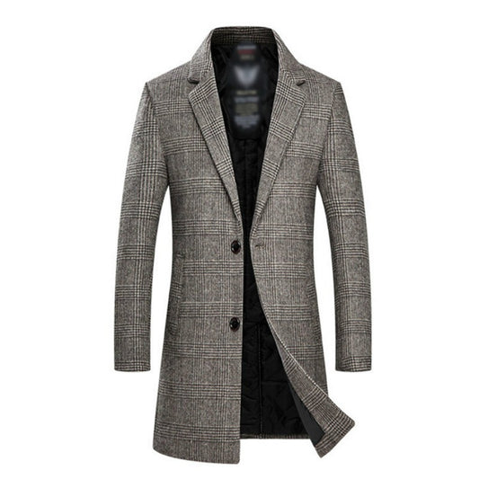 Men's Solid Slim Fit Long Coat