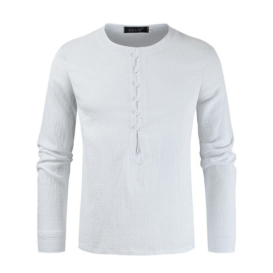 Men Long Sleeve Solid Linen Shirt